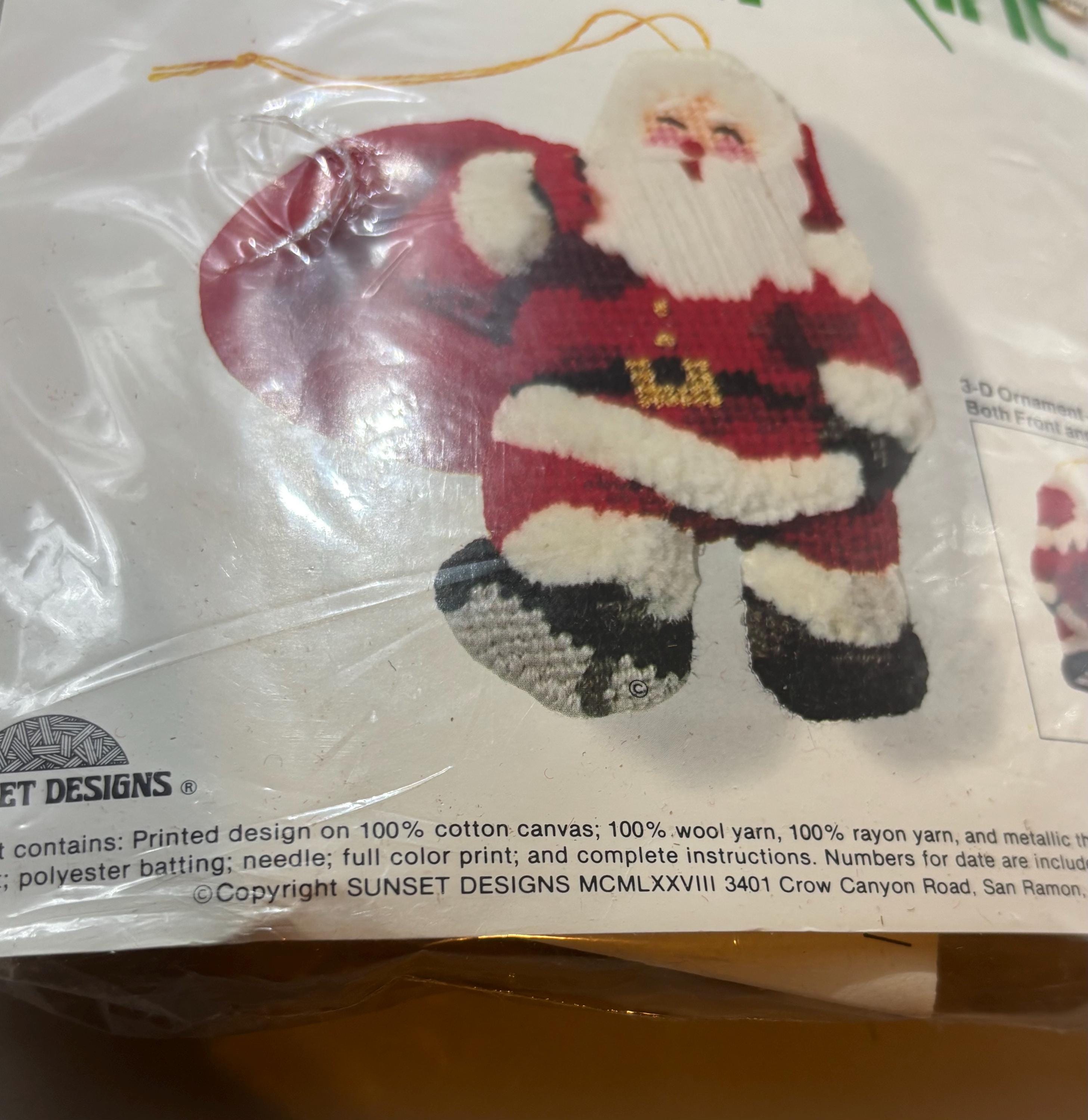 Vintage 1980 “Santa with a Sack” Needlepoint Kit – Jiffy Sunset Designs – Naughty Holiday Ornament Craft – Double-Sided & Fully Stuffable - Thumbnail 4