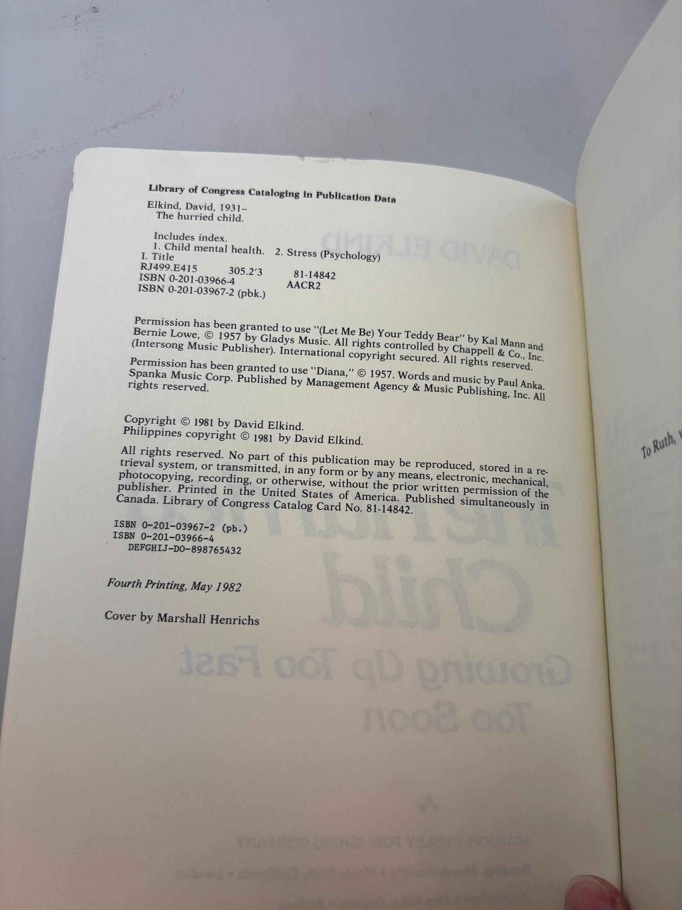 Vintage 1982 The Hurried Child by David Elkind – Fourth Printing Hardcover Psychology Book – Child Development & Stress - Thumbnail 3