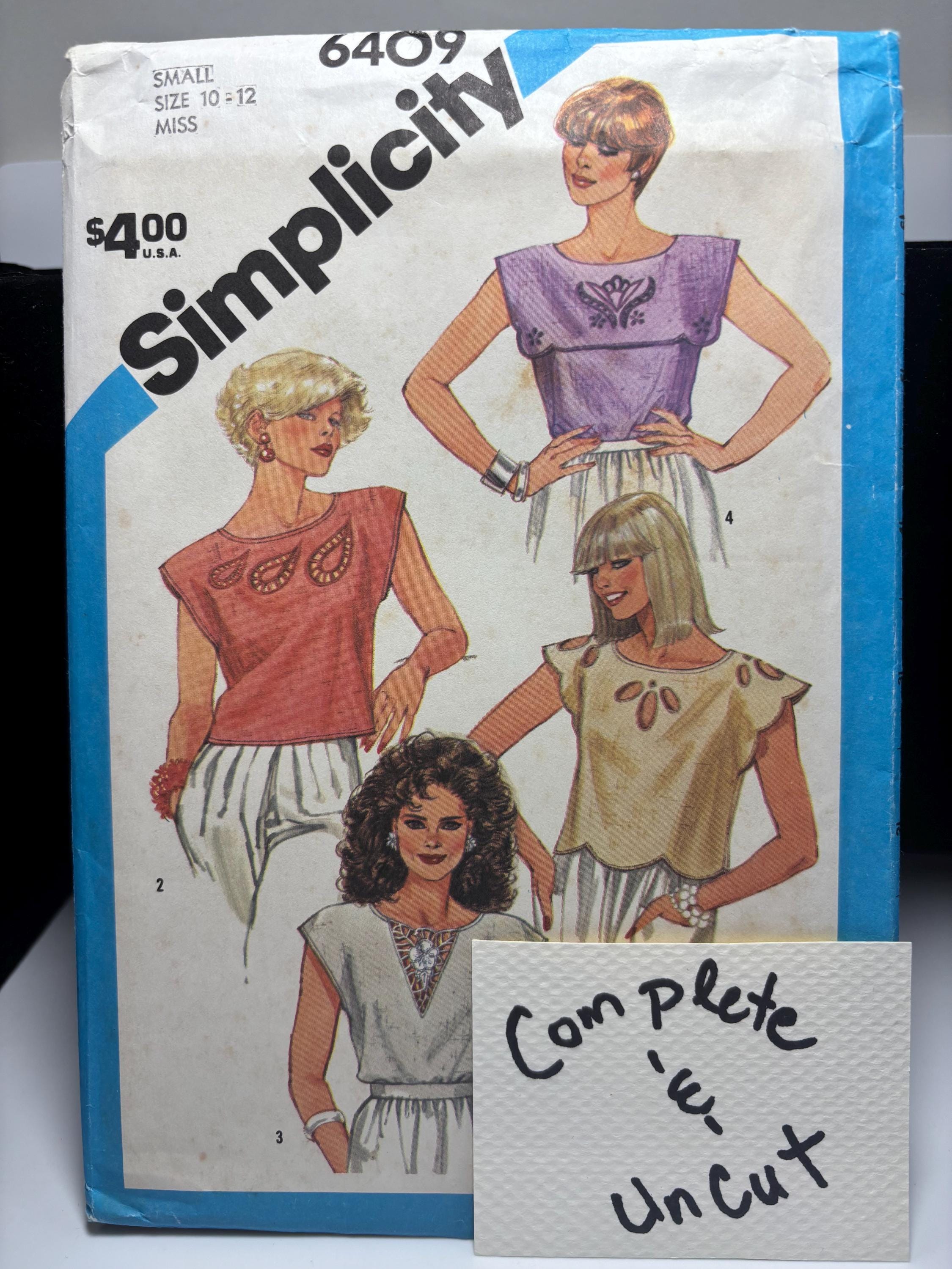 Simplicity 6409 (1983) Women’s Pullover Tops with Cutwork Embroidery – Size 10–12 – Complete & Uncut – Taylor Swift “Fearless” Era Vibes