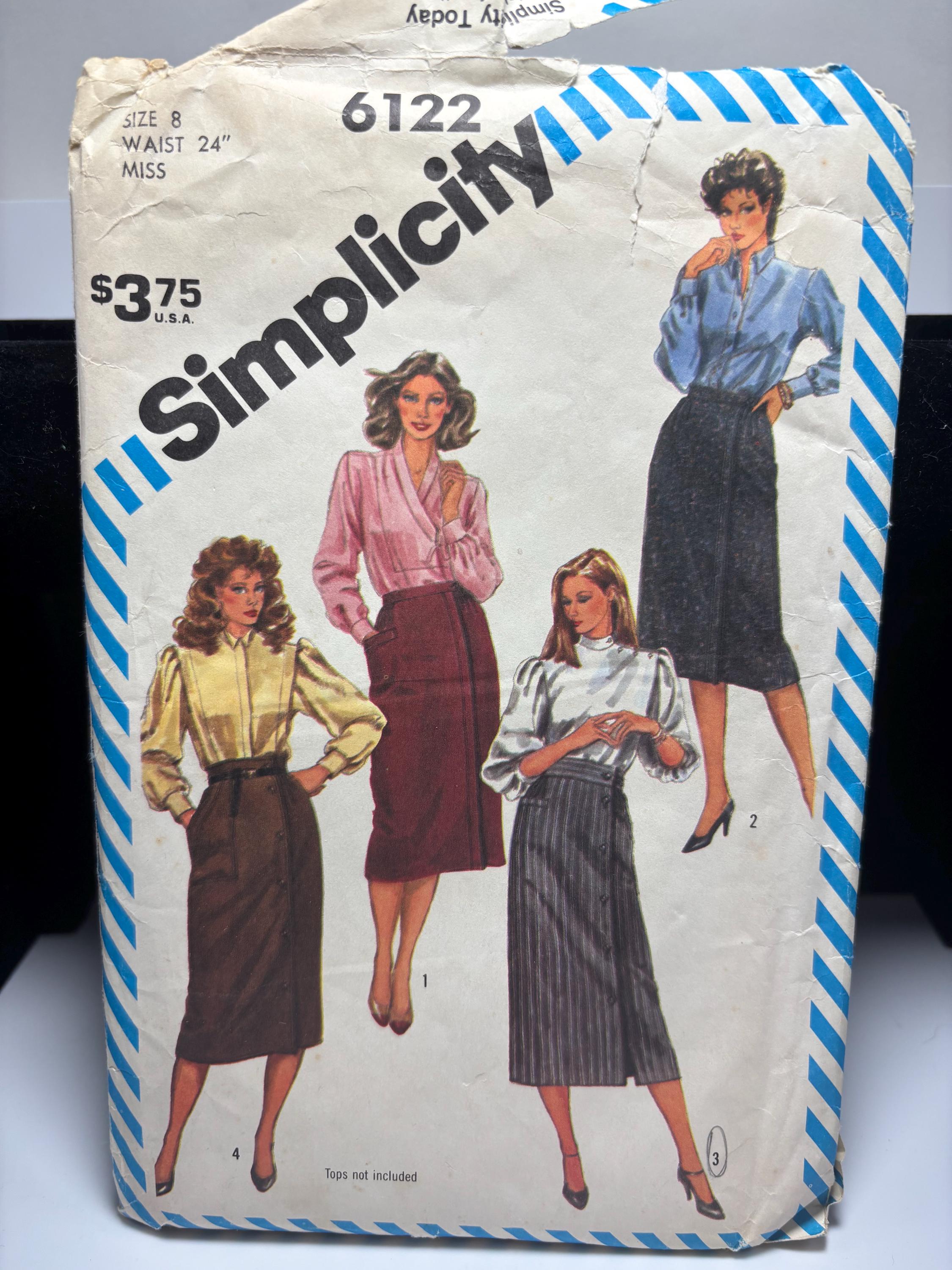 Vintage Simplicity 6122 (1980s) Misses’ High-Waist Skirt Sewing Pattern – Size 8 Waist 24” – Cute 80s Office Wear – Complete & Cut - Thumbnail 2