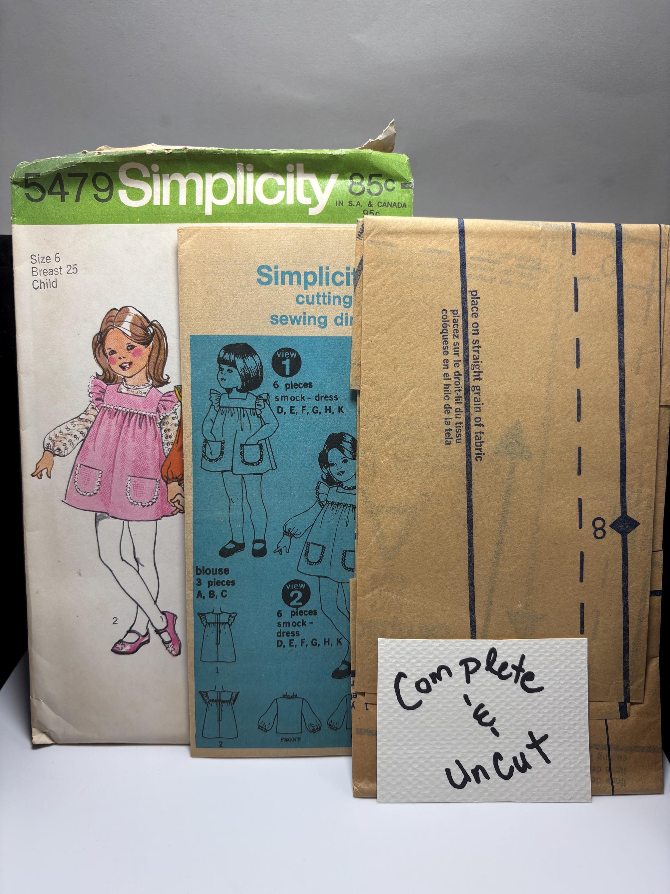 Vintage Simplicity 5479 Sewing Pattern – Child’s Smock Dress, Top & Blouse – Size 6, Breast 25 – 1972 Uncut - Thumbnail 5