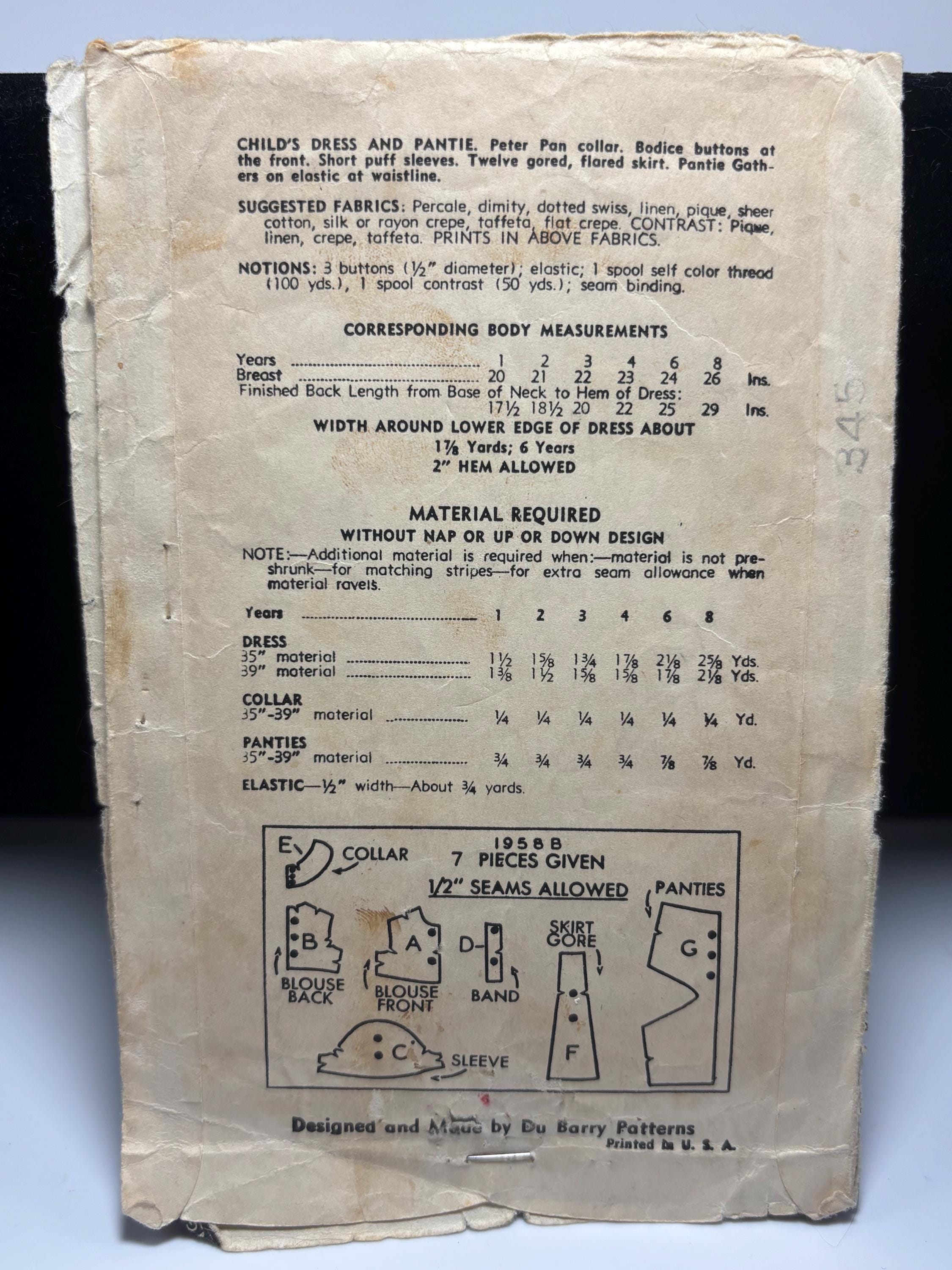 1930s Du Barry 1958B Toddler Dress & Panties Pattern – Shirley Temple Style Puff-Sleeve Party Dress, Size 3 - Thumbnail 3