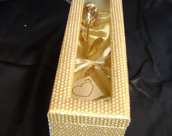 Father&#39;s Day Special Gift  - Real Rose 6 Inch Dipped in 24K Gold in Handcrafted Egyptian Gold Casket Design Box NEW