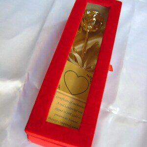 Cadeau romantique pour la Saint-Valentin - Véritable rose pleine floraison de 15 cm dans de l'or 24 carats dans une boîte en velours rouge fabriquée à la main en satin doré avec fenêtre NOUVEAU