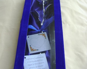 Birthday/Anniversary/Wedding Gift - 11 Inch Full Bloom Real Rose Dipped in Pure Silver in Blue Velvet Box with Window NEW