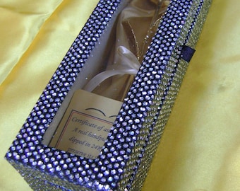 Anniversary/Wedding/Birthday Gift - 11.0 Inch 24K Gold Dipped Real Rose in a Obsidian Black Egyptian Casket w/WINDOW