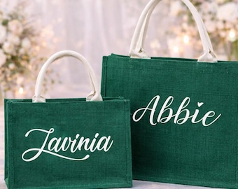 Personalized Burlap Bridesmaid Tote Bag for Wedding Gifts, Bridal Party Totes, Custom Beach Bag