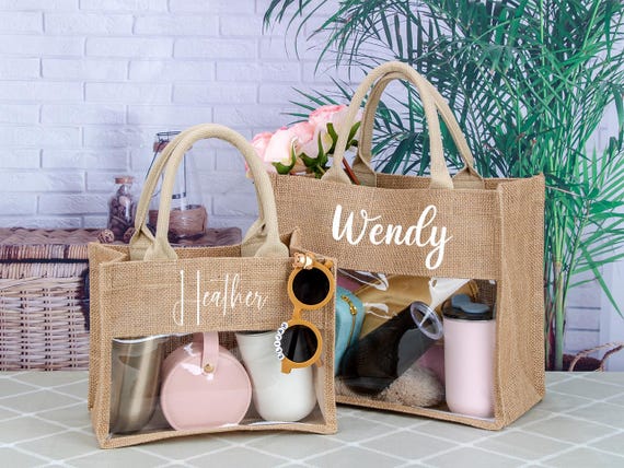 Personalized Bridesmaid Beach Bag, Custom Burlap Bag, Wedding Favor & Bachelorette Gifts, Monogram Tote