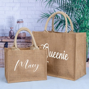 Bridesmaid Burlap Bags Personalized, Custom Name Burlap Bag, Name Jute Tote Bag, Beach tote gift,Bridal shower bag, Beach Tote Bag with Name