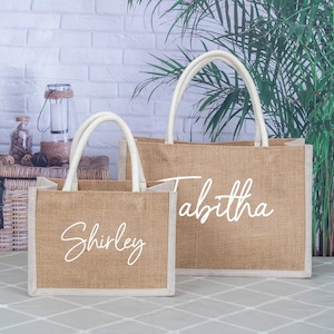 Personalized Bridal Party Tote, Custom Name Jute Bag, Wedding Favors