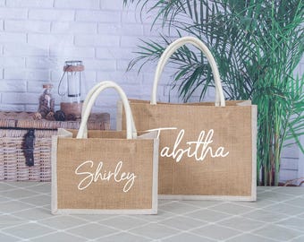 Personalized Bridal Party Tote, Custom Name Jute Bag, Wedding Favors