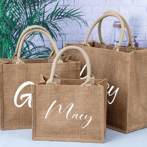 Personalized Tote Bag for Bridesmaid, Custom Name Burlap Bag for Weddings,Birthday Gift for Her, Teacher, Mom, Girlfriend, Bridal Party Gift