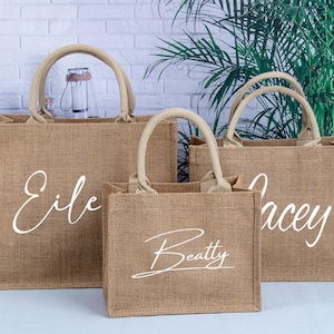 Personalized Burlap Tote Bag, Custom Name Gift, Bridesmaid Favor Tote for Wedding Party