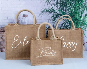 Borsa tote per damigelle d'onore, borse di tela di iuta personalizzate, bomboniera per matrimonio, regali personalizzati per la sposa
