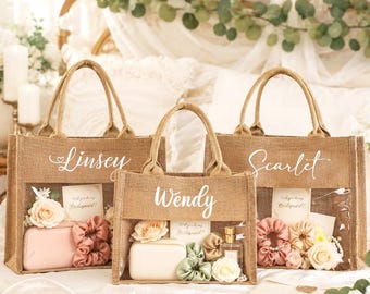 Bolso de mano de arpillera personalizado para damas de honor, bolso personalizado para la fiesta de bodas con nombre