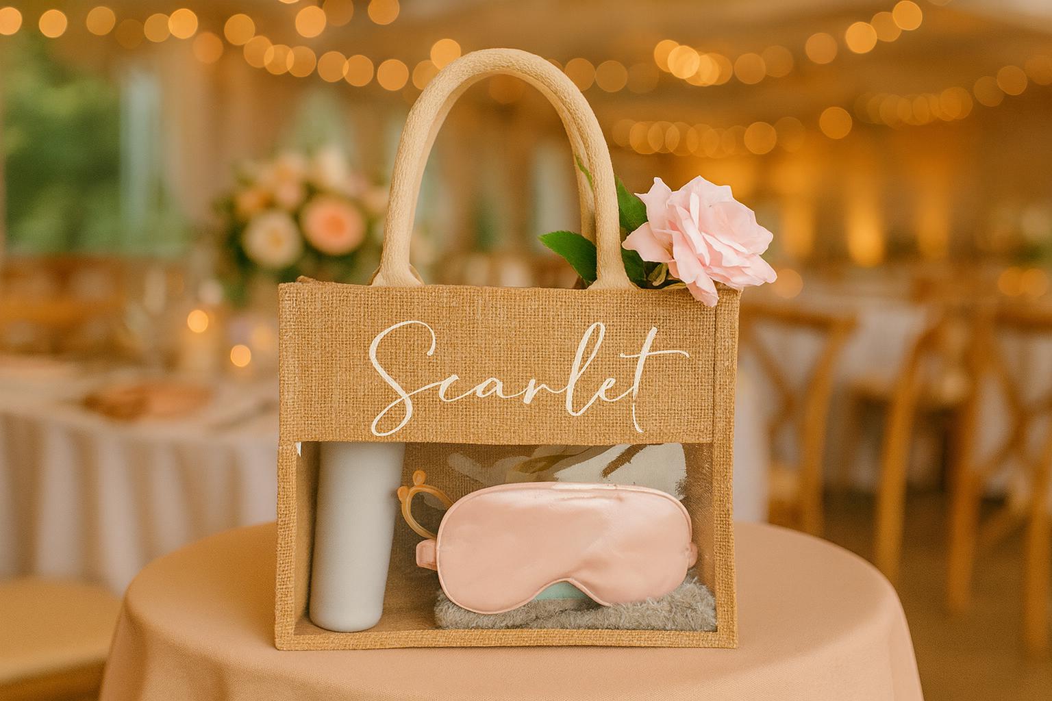 Custom Bridesmaid Burlap Tote With Clear Window – Personalized Wedding ...