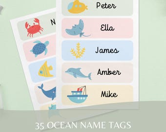 Etiquetas de nombres con temática marina para el aula (editables), lindas etiquetas de nombres de animales marinos para imprimir, decoración preescolar bajo el mar, etiquetas de nombres para guardería (descarga instantánea)