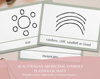 36 tapetes de plastilina con símbolos aborígenes / Actividad sobre la cultura indígena australiana / Recurso imprimible para el aula de educación infantil