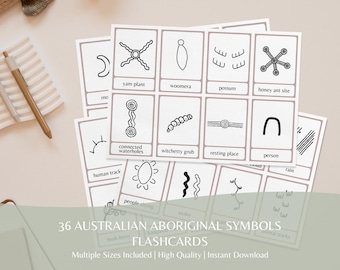 36 tarjetas didácticas con símbolos aborígenes australianos / Recurso didáctico para la Australia indígena / Material imprimible para la Semana NAIDOC y la Semana de la Reconciliación