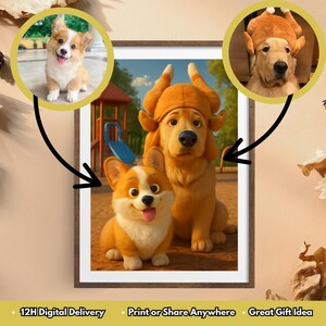 Custom Style Pet Portrait – Personalized Cartoon Pet Illustration – Digital Artwork with Custom Accessories – Unique Gift for Pet Lovers