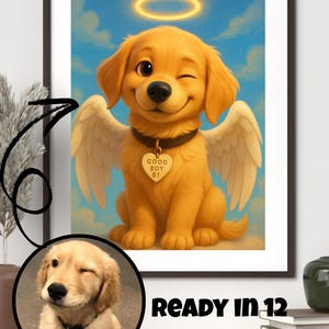 Personalized Pet Memorial Portrait with Angel Wings - Custom Cartoon Pet Loss Art - Digital Download for Pet Memorial