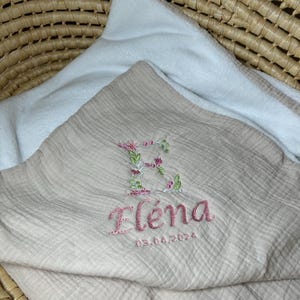 Personalized embroidered plaid blanket in cotton gauze