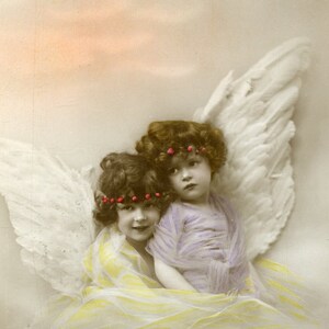 愛らしい手彩色の子供天使妖精 1922年フランスクリスマス写真ポストカード
