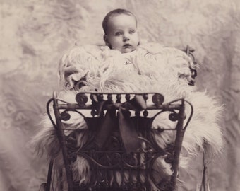 Baby in Beautiful VICTORIAN BABY CARRIAGE Cabinet Photo Circa 1890 Rochester Minnesota