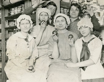 Eating Apples at the FAMILY STORE in 1910s Real Photo Postcard