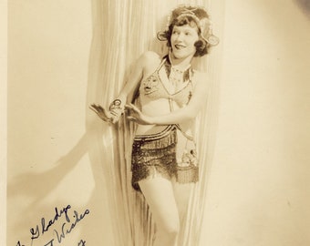 Pretty Young Woman In Unusual RISQUE VAUDEVILLE DRESS Theatrical Pose Photo Circa 1920