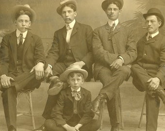 YOUNG Men SMOKING CIGARS + Wearing Hats in c1910 Cabinet Photo