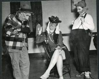 Dressed in Funny Scary HALLOWEEN MASKS and COSTUMES in 1950s Photo