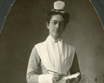 NURSE TAKING NOTES Standing Next To Medicine - c1910 Cabinet Photo by C. B. Willson of Welland Ontario