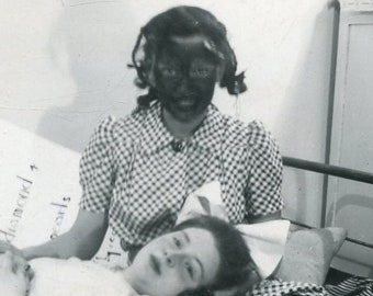 Girlfriends - One Girl Wearing a MUDCAKE FACIAL MASK in Comical Snapshot Photo from the 1940s