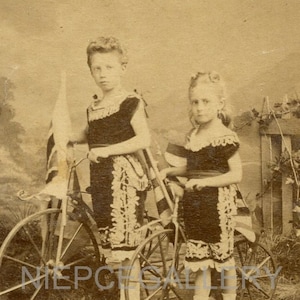 Two Little Girls with Their BICYCLES - circa 1860s Carte De Visite CDV Photo