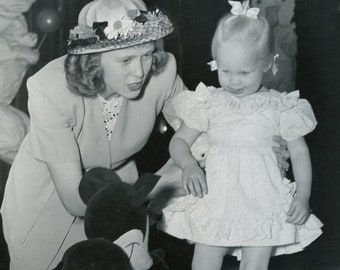 Little Girl with Mother Meeting MICKEY MOUSE in this Adorable 1950s Photo