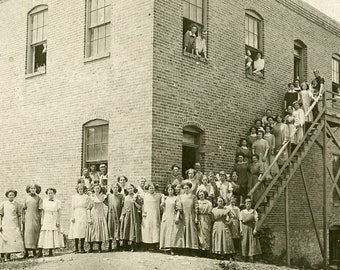 Girls School with Large Group of Girls Standing on Stairs and In Front of Building - c1900 Cabinet Photo