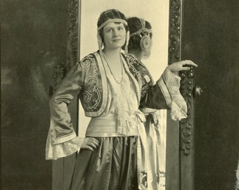 Woman in DAUGHTERS of the NILE COSTUME Standing in Front of Mirror - 1920s Portrait Photo by Phelps of Spokane Washington