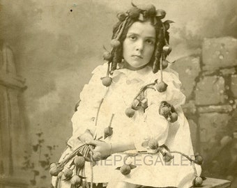 Little Norma Covered in Flower Buds for Unusual circa 1900 Cabinet Photo - Sheboygan Wisconsin