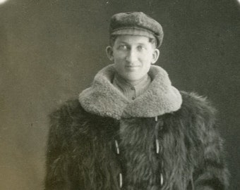 Mail Carrier in HEAVY FUR COAT Real Photo Postcard circa 1910s