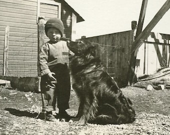 2 Year Old Jackie at the Farm with Her BEST FRIEND DOG - 1910s Real Photo Postcard