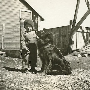 Jackie, 2 ans, à la ferme avec son chien MEILLEUR AMI - Vraie carte postale des années 1910