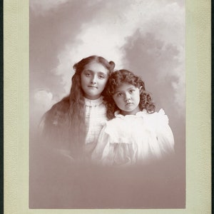 SISTERS in Adorable TENDER Portrait Identified 1890s Cabinet Photo by R. D. Brown Ithaca New York image 2