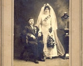 Wonderful EDWARDIAN WEDDING DRESS with Veil and Flowers Photo Gary Indiana Circa 1905
