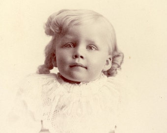 Darling Little Blonde Hair Girl with LOOSE CURLY SWEEPING Hair Style Cabinet Photo Canon City  Colorado Circa 1890s