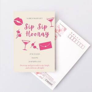 Sip Sip Hooray Girls Night Out Invitation – Editable Pink Cocktail Party Template