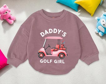Daddy's Golf Girl Bubble Romper: Father's Day Pink Bodysuit
