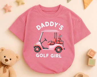 Daddy's Golf Girl Bubble Romper: Father's Day Pink Bodysuit