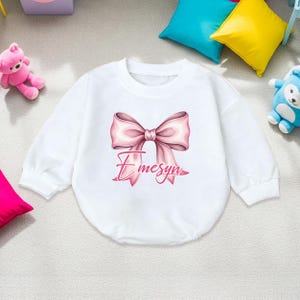 Personalized Baby Bow T Shirt Bodysuit, Infant Outfit with Bow, Baby Girl Romper, Baby Gift, Baby Shower Gift