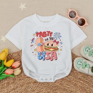 Girls Party In USA First 4th of July, 4th of July Baby ,Patriotic Baby Bubble Romper,4th July Romper,4th of July Bodysuit, USA Baby romper